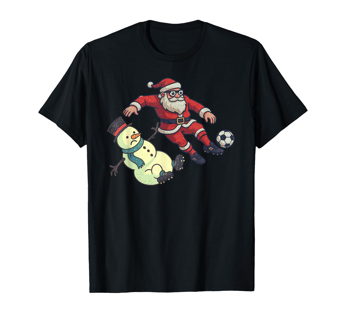 Santa Snowman Playing Soccer Christmas Funny Xmas Holiday T-Shirt