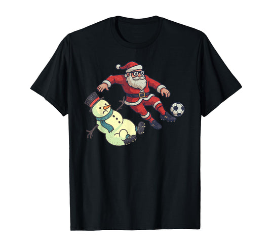 Santa Snowman Playing Soccer Christmas Funny Xmas Holiday T-Shirt