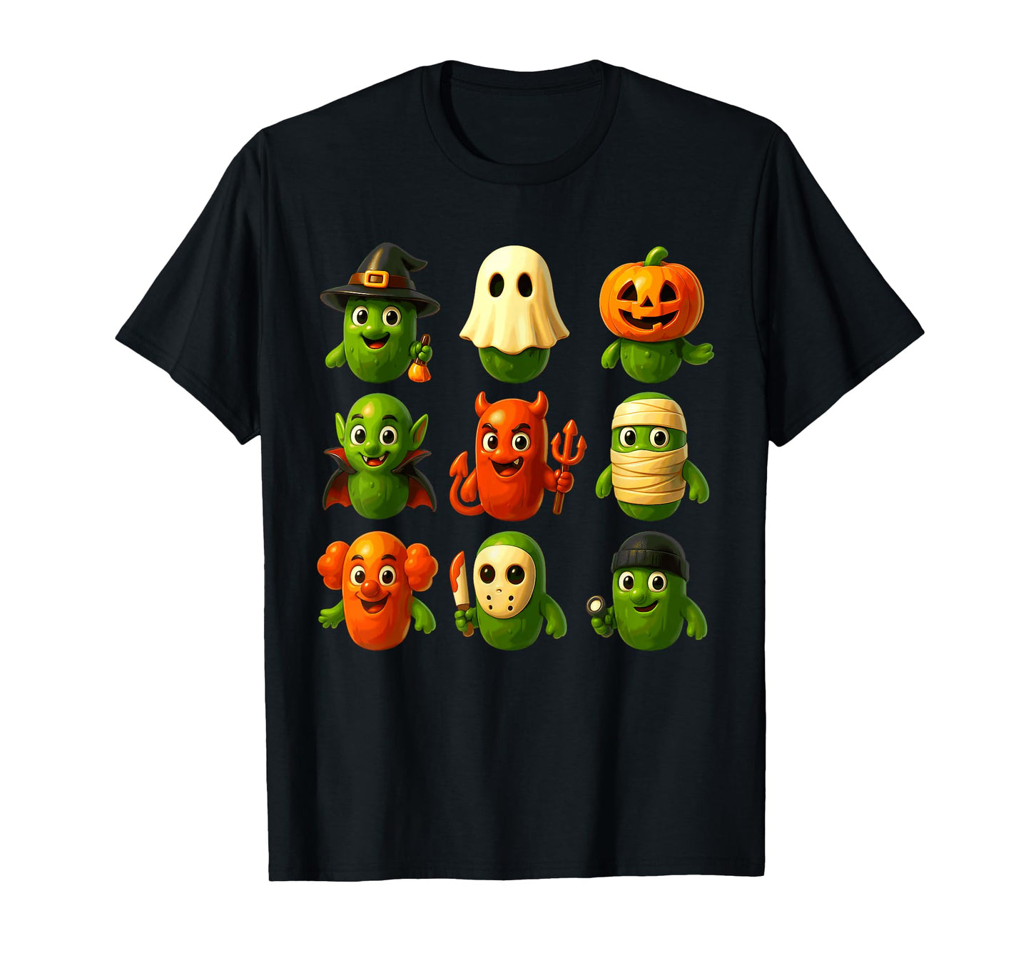 Cute Pickles Witch Pumpkin Mummy Ghost Costume Halloween Day T-Shirt