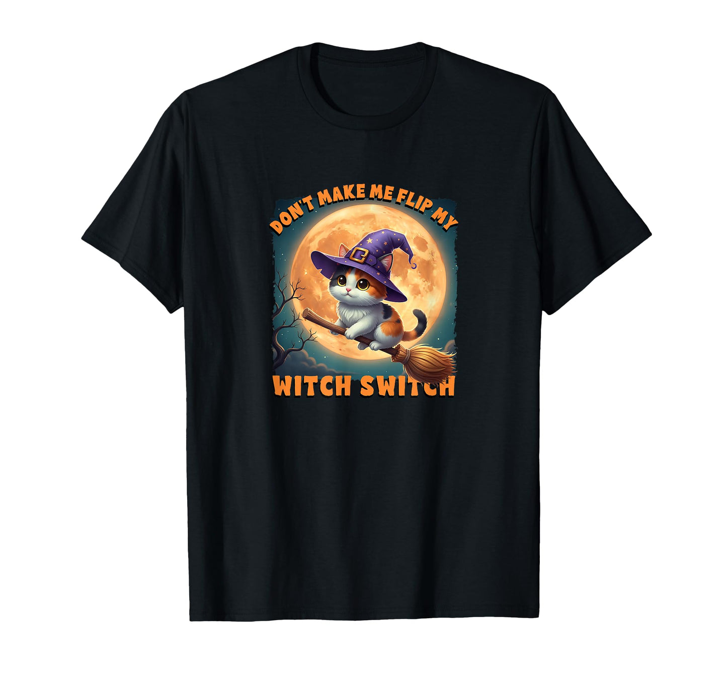 Calico Cat Halloween Lazy Costume Flip My Witch Switch T-Shirt