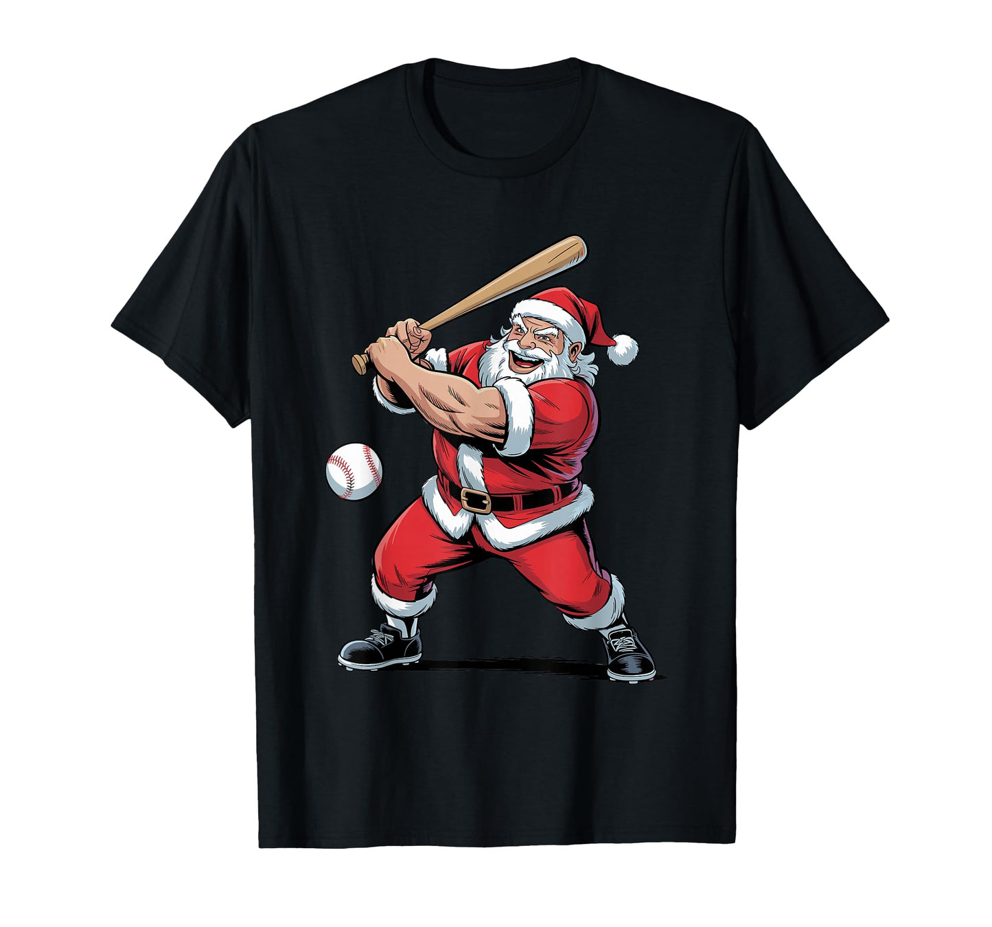 Santa Playing Baseball Funny Holiday Christmas Xmas Pajama T-Shirt