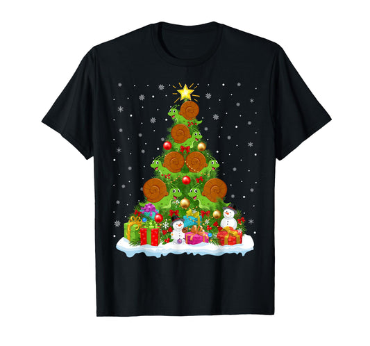 Cute Snail Christmas Tree Holiday Decor Funny Xmas Lights T-Shirt