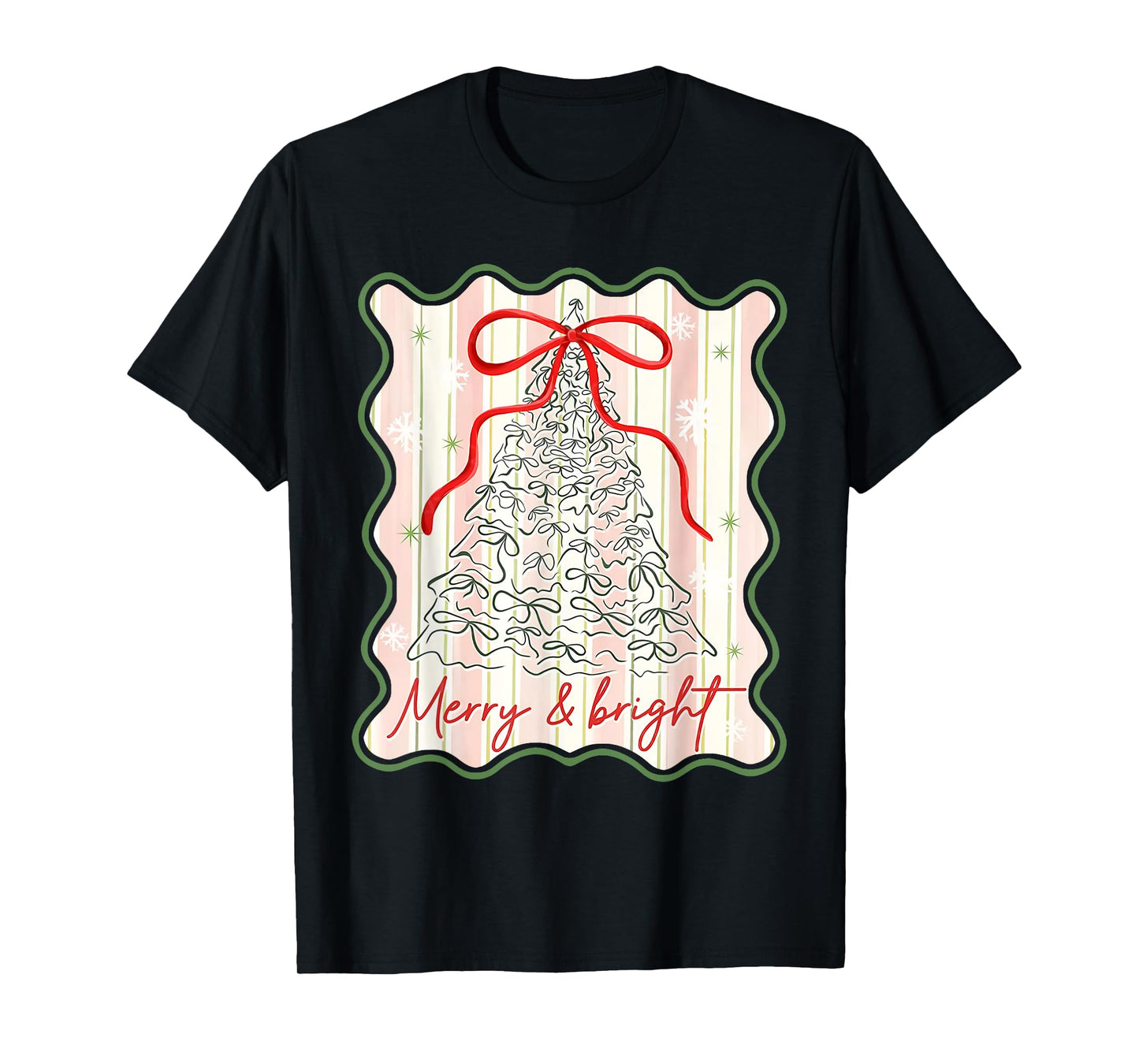 Merry & Bright Coquette Bow Christmas Xmas Pajamas Holiday T-Shirt