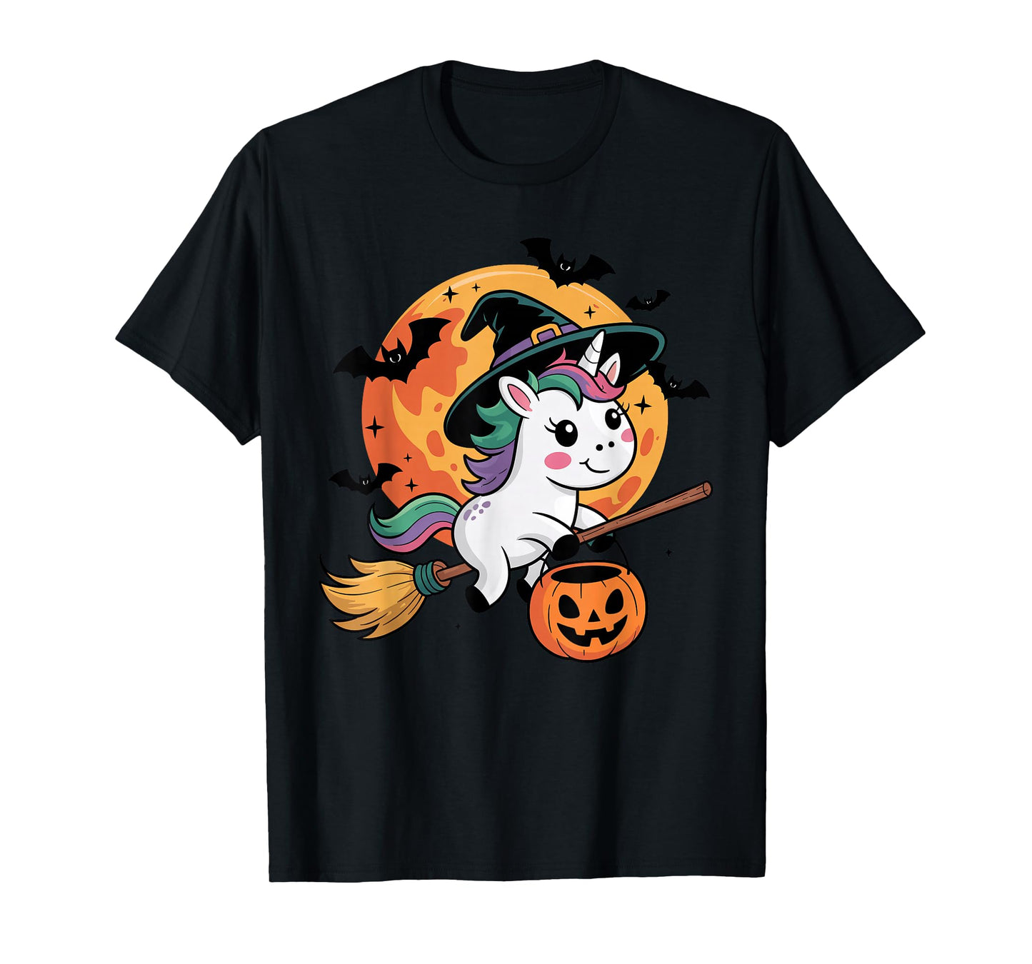 Trick or Treat Unicorn Witch Halloween Pumpkin Candy Bucket T-Shirt