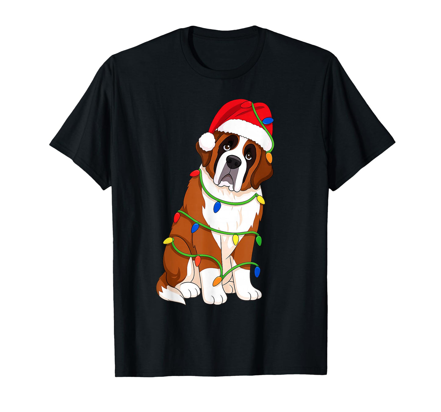 Saint Bernard Christmas Tree Lights Holiday Dog Lover T-Shirt
