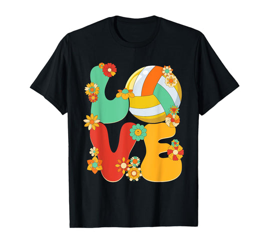 Volleyball Love Shirt Groovy Flower Volleyball Lover Girls T-Shirt