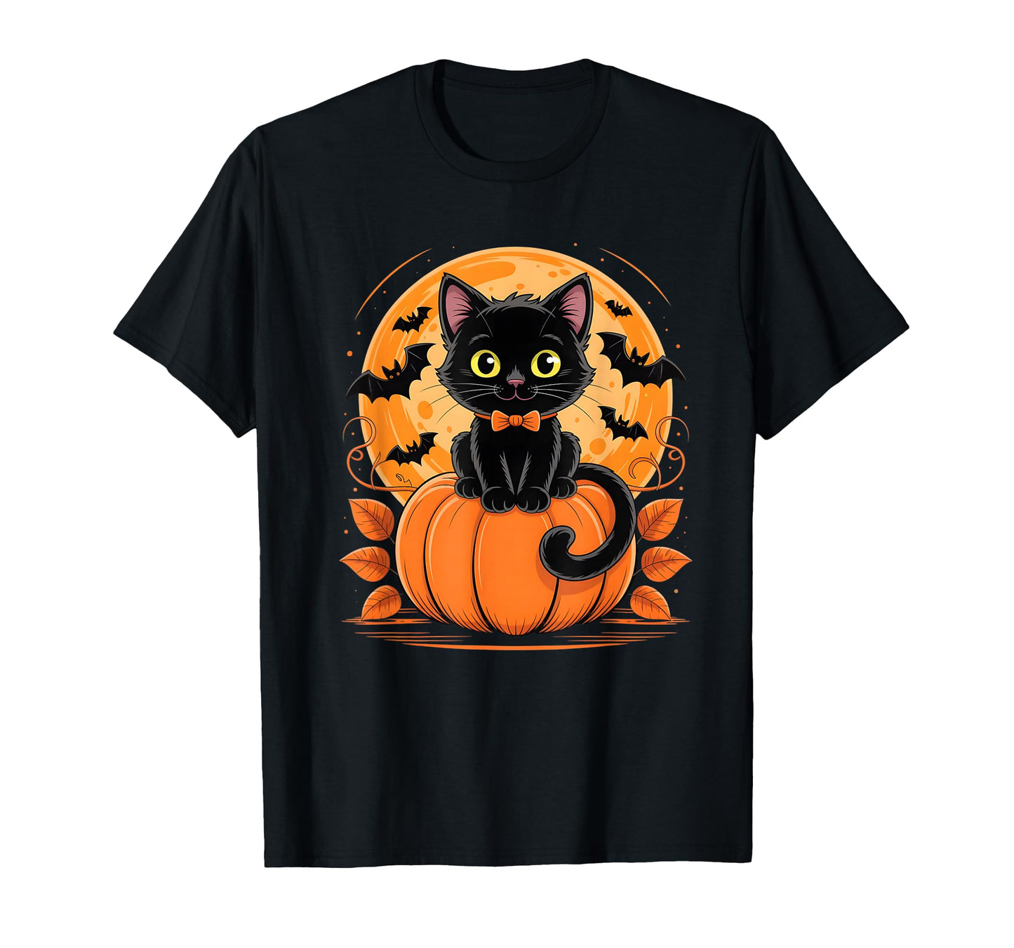 Retro Black Cat Pumpkin Halloween Costume Fall Autumn Season T-Shirt