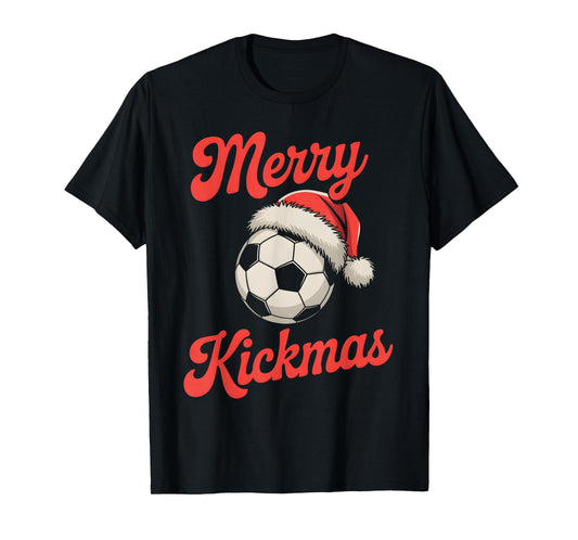 Merry Kickmas Christmas Funny Santa Soccer Ball Graphic T-Shirt