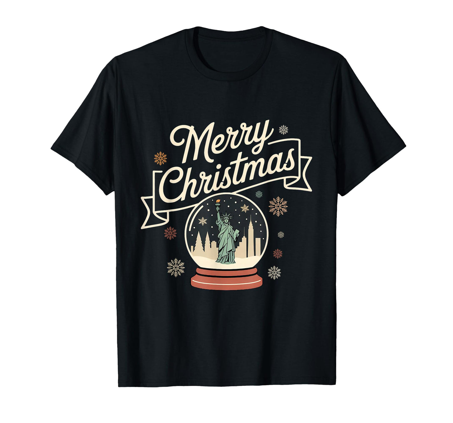 Merry Christmas New York Skyline in Snow Globe Snow Sparkles T-Shirt