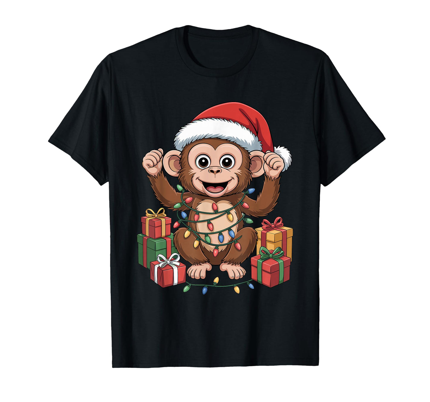 Monkey Santa Hat Christmas Design Funny Animal Lover Holiday T-Shirt