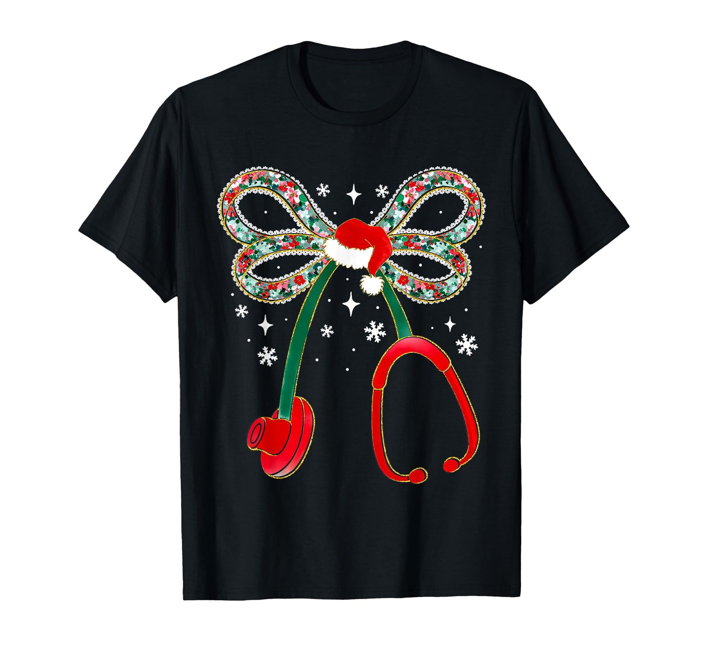 Christmas Stethoscope Bow Funny Medical Holiday Santa Nurse T-Shirt