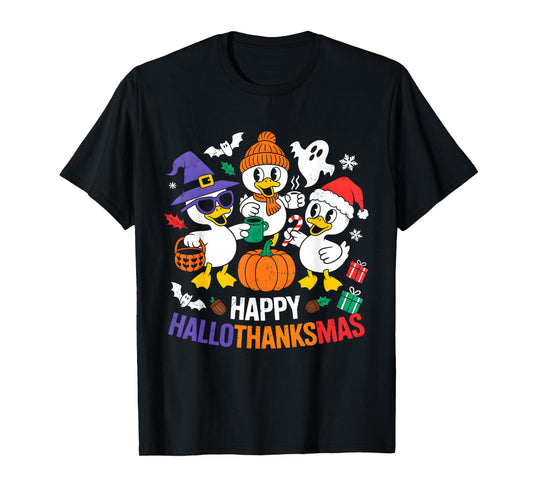 Duck Halloween Thanksgiving Christmas Happy Hallothanksmas T-Shirt