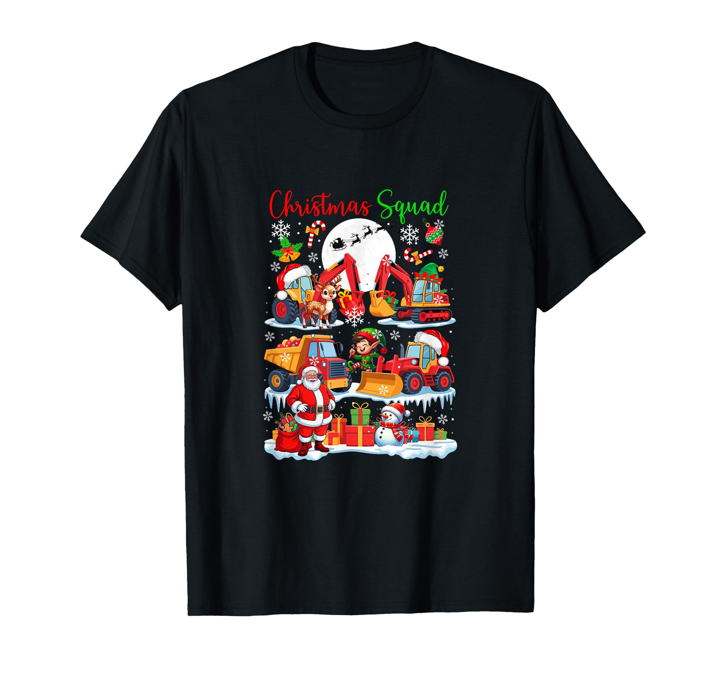 Christmas Squad Construction Trucks Excavators Santa Elf T-Shirt