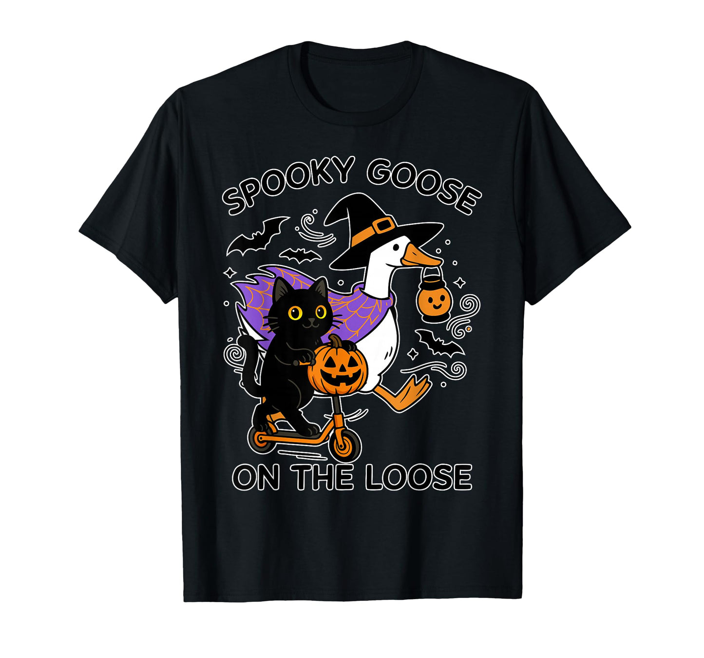 Spooky Goose On The Loose Pumpkin Cat Halloween Scooter Ride T-Shirt