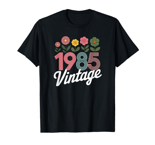 Vintage 1985 Retro Born Flowers Birthday Daughter Women T-Shirt