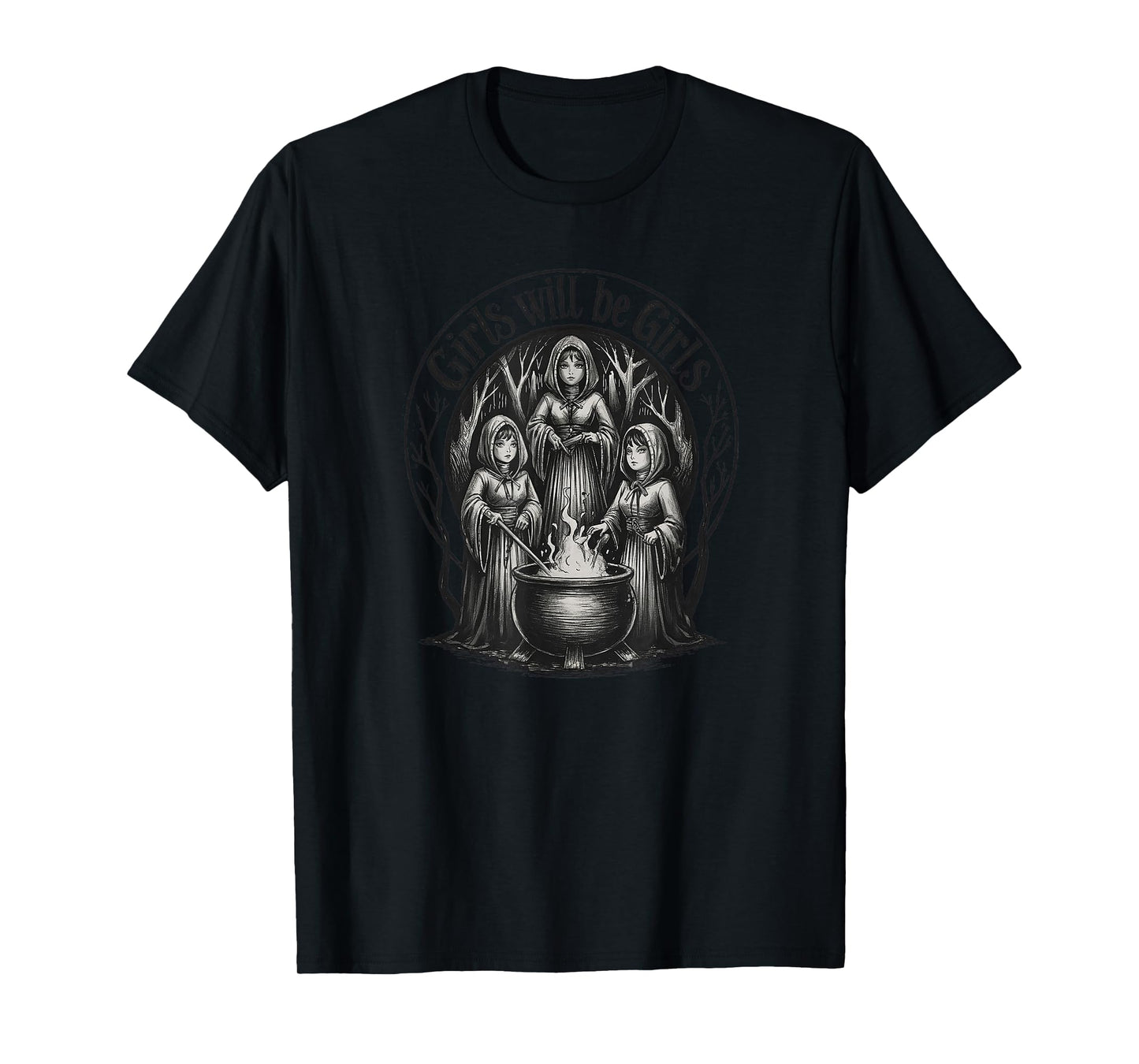 Gothic Witch Girls Brewing Cauldron Dark Feminine Halloween T-Shirt