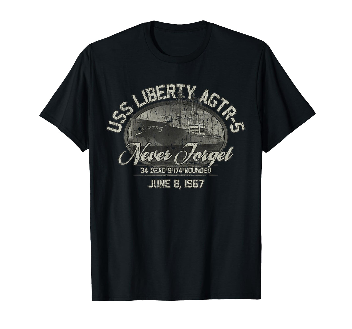 Vintage Men USS Liberty 1967 Military Distressed T-Shirt
