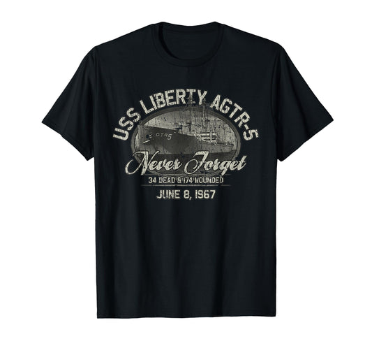 Vintage Men USS Liberty 1967 Military Distressed T-Shirt