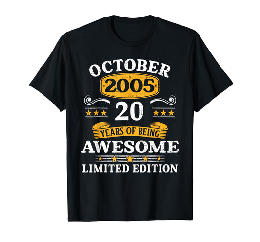 20 Years Old Awesome Since October 2005 20th Birthday Gifts T-Shirt