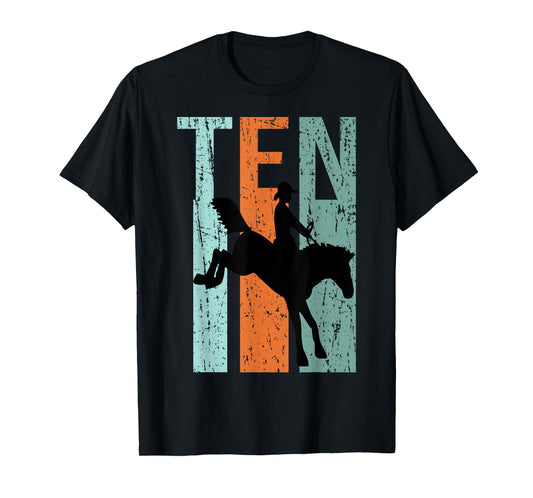 10th Birthday Kids Retro Rodeo Horse Lovers Cowboys Rider T-Shirt