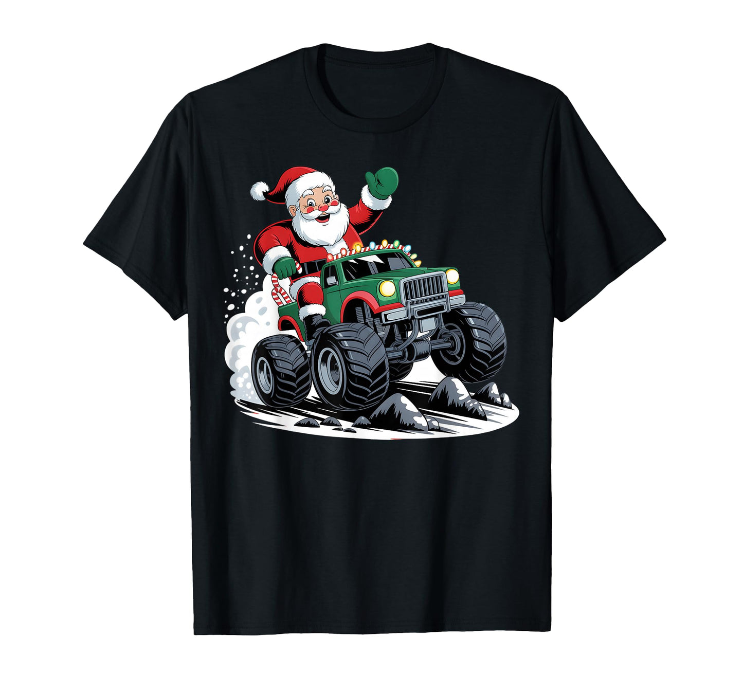 Monster Truck Christmas Santa Claus Funny Xmas Boys Kids T-Shirt
