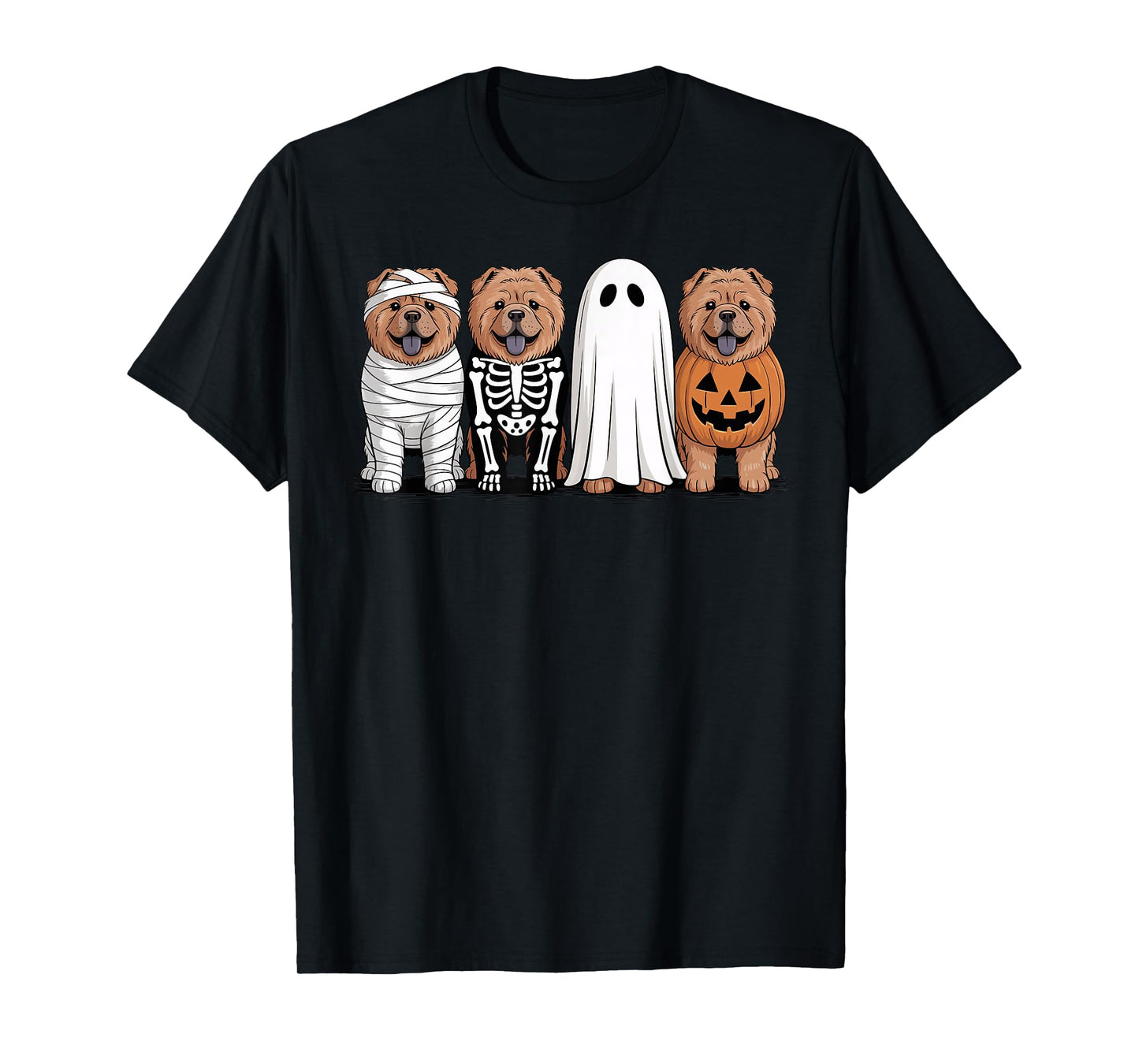 Spooky Ghost Chow Chow Pumpkin Halloween Dog Skeleton T-Shirt