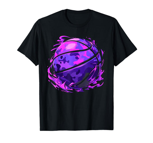 Purple Basketball Camouflage For Men Women Kids Youth Player T-Shirt