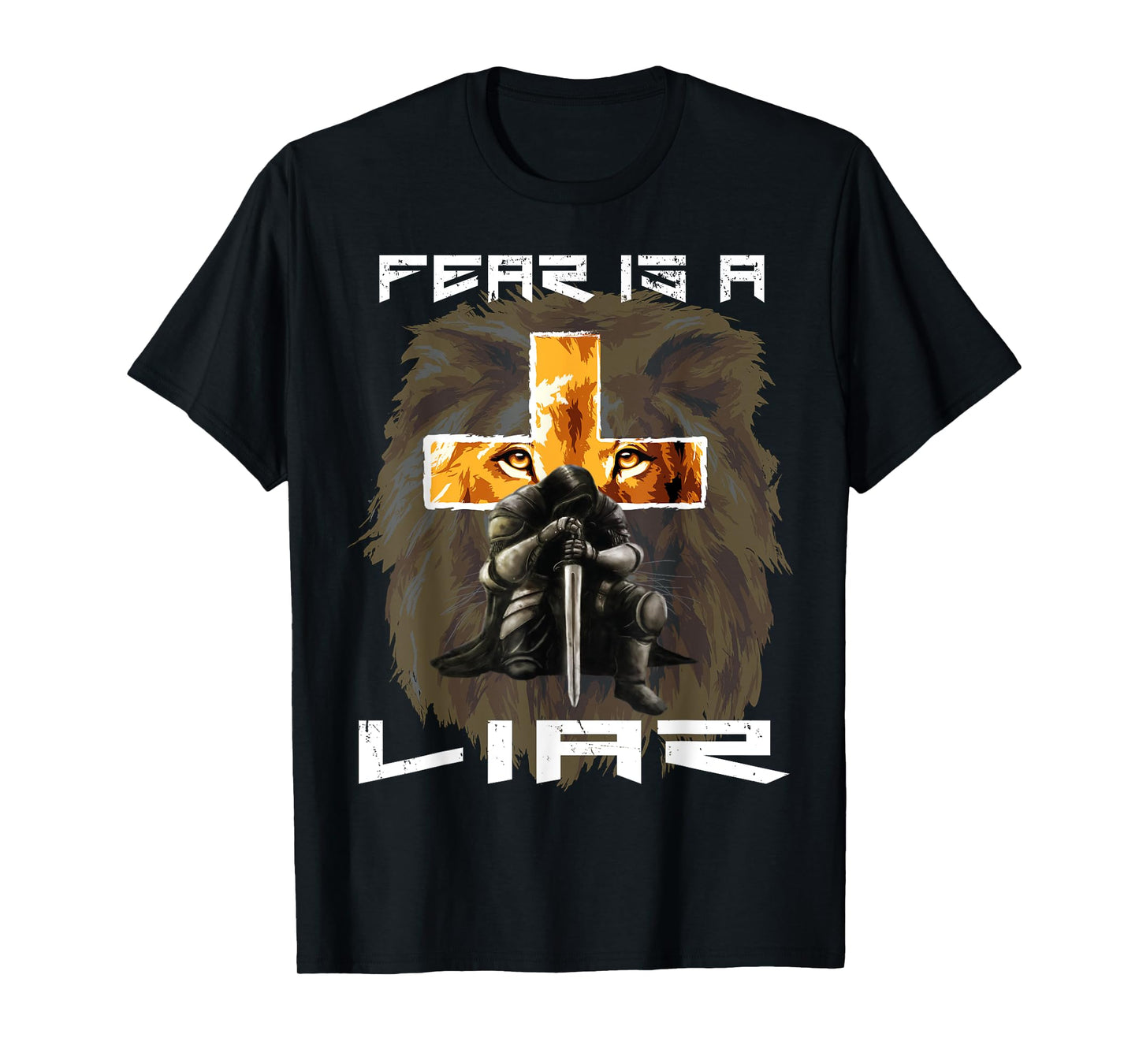 Fear Is a Liar Lion Judah Christian Religious Cross Graphic T-Shirt