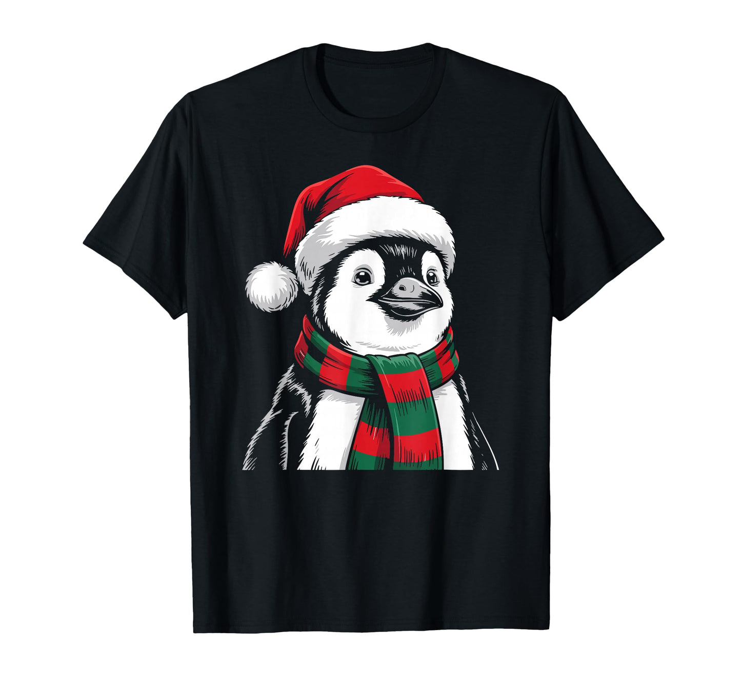 Penguin Xmas Santa Hat Scarf Christmas Costume T-Shirt