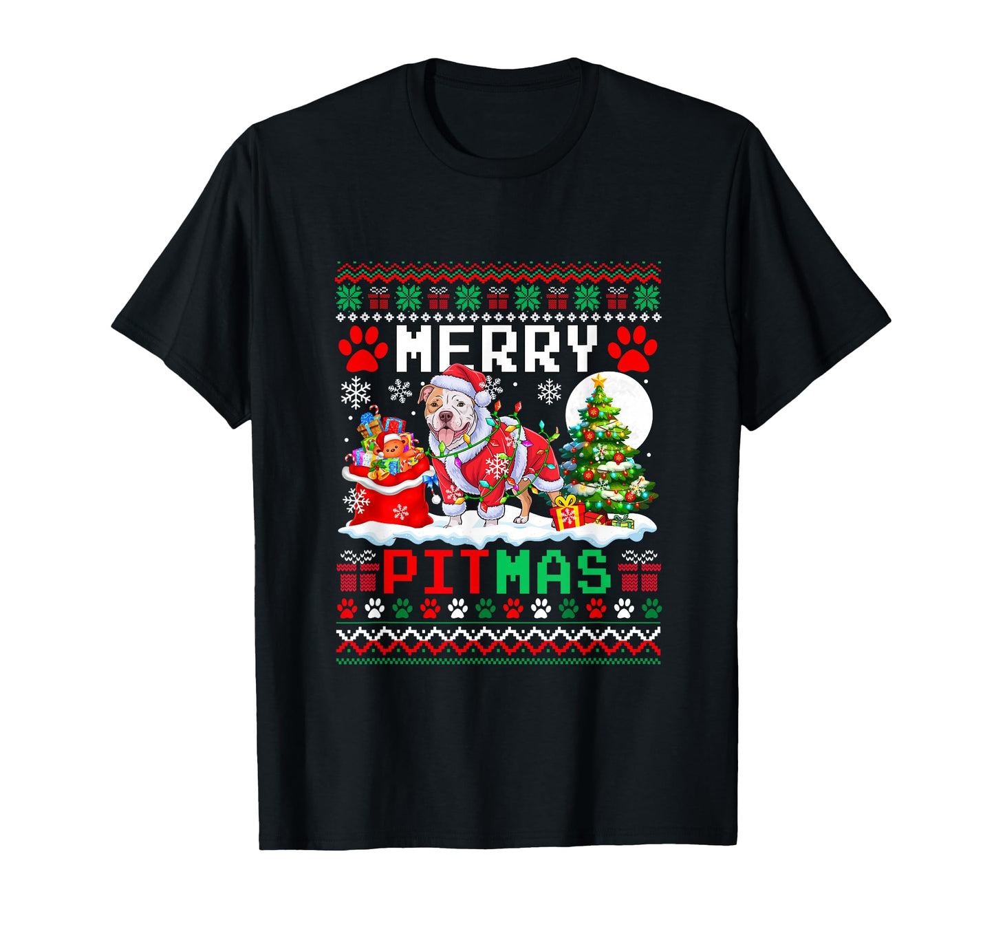 Merry Pitmas Christmas Sweater Santa Pit Bull Funny Owner T-Shirt