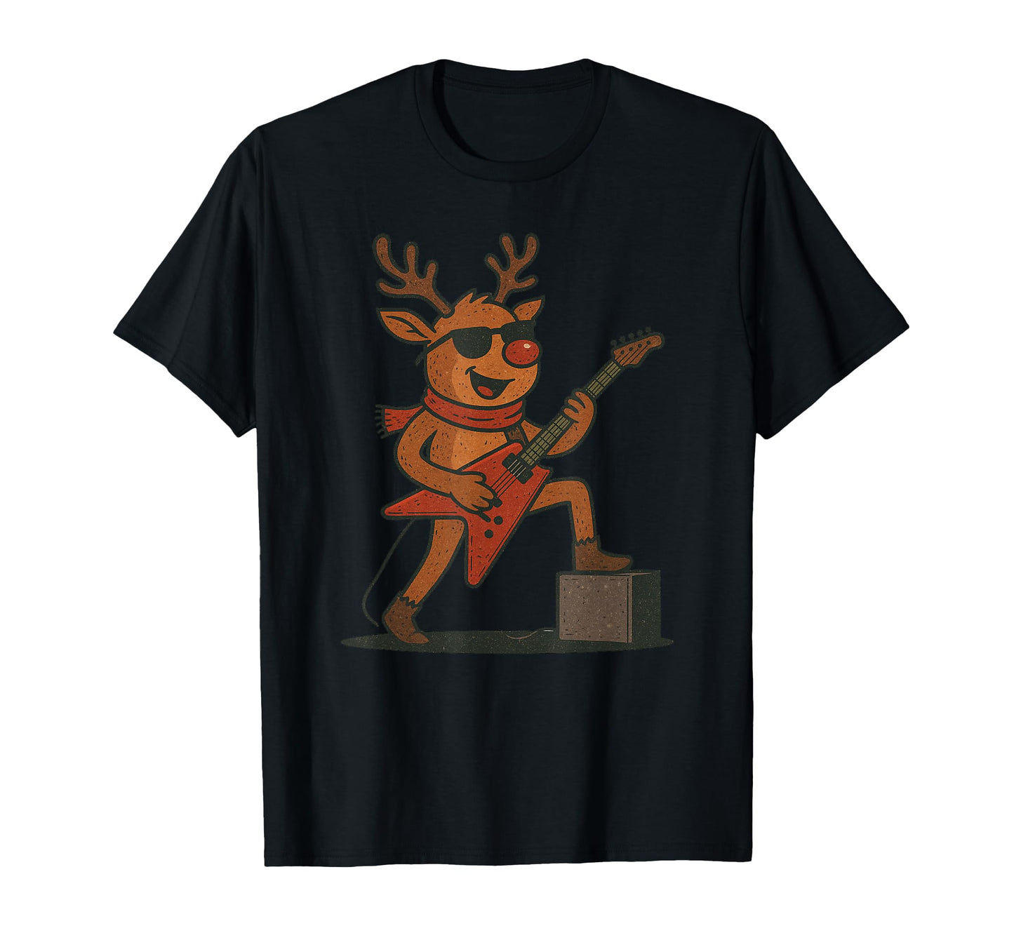 Reindeer Playing Rock Guitar Christmas Vintage Funny Xmas T-Shirt