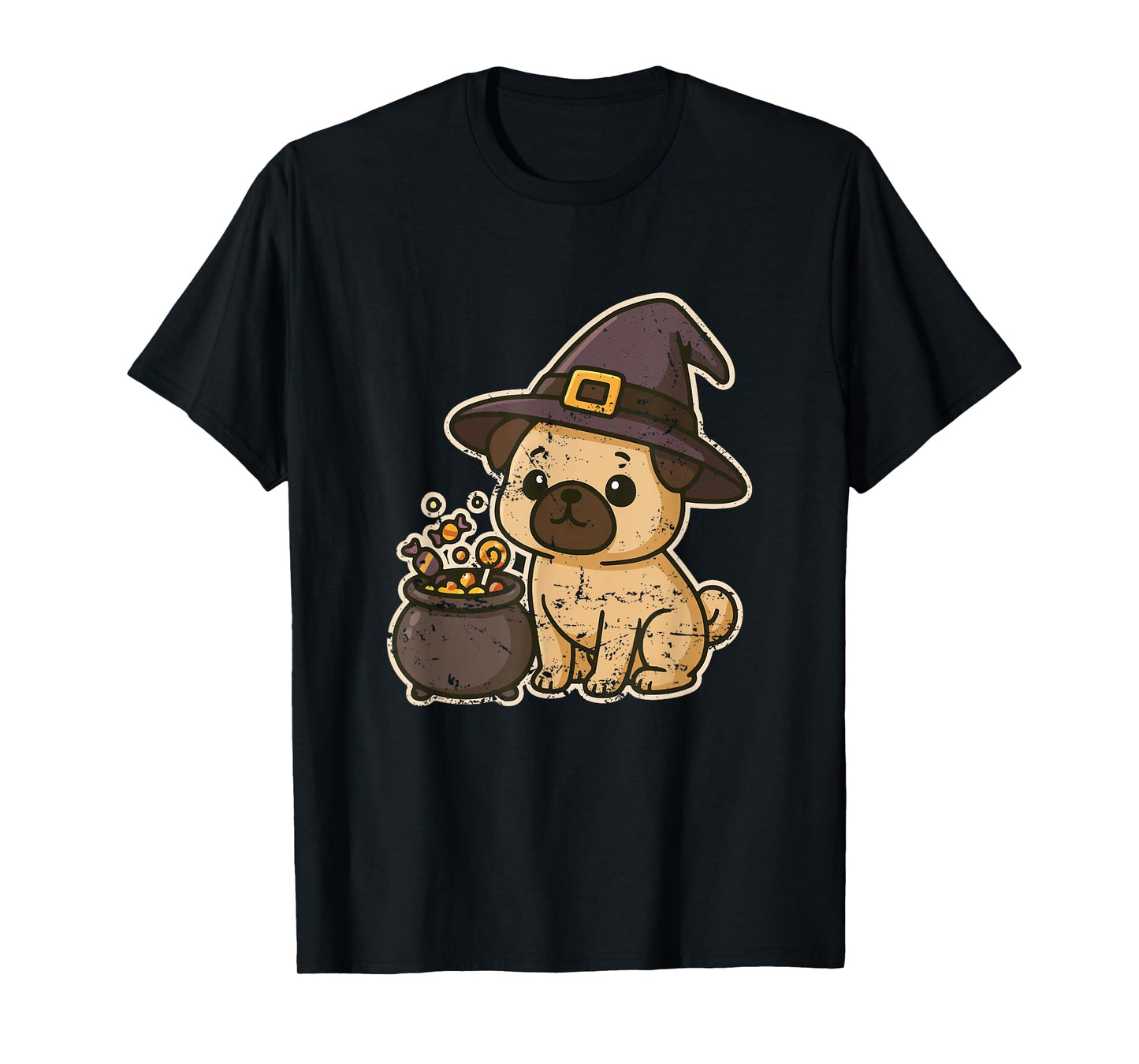 Pug Witch Hat with Candy Cauldron T-Shirt