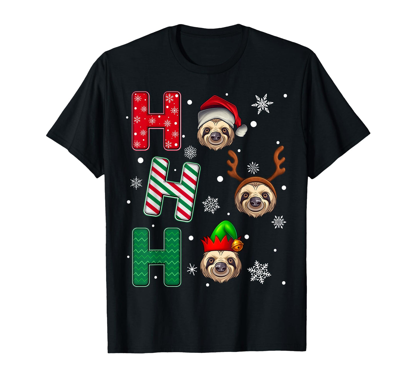 Ho Ho Ho Sloth Animal Matching Santa Elf Xmas T-Shirt