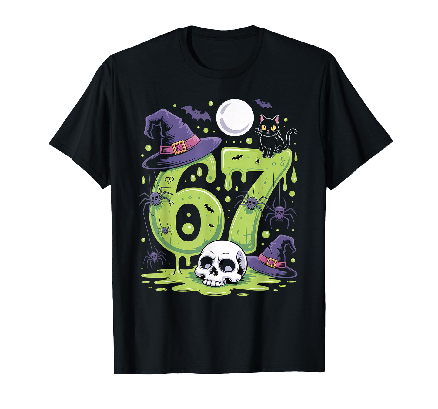 Witch Cat Number 67 Meme Six Seven Gen Alpha Slang Halloween T-Shirt