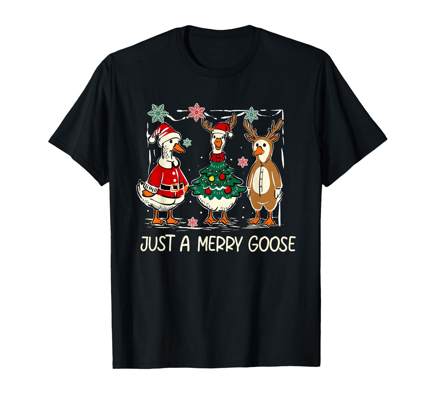 Retro Just A Merry Goose Funny Cute Goose Lovers Merry Xmas T-Shirt