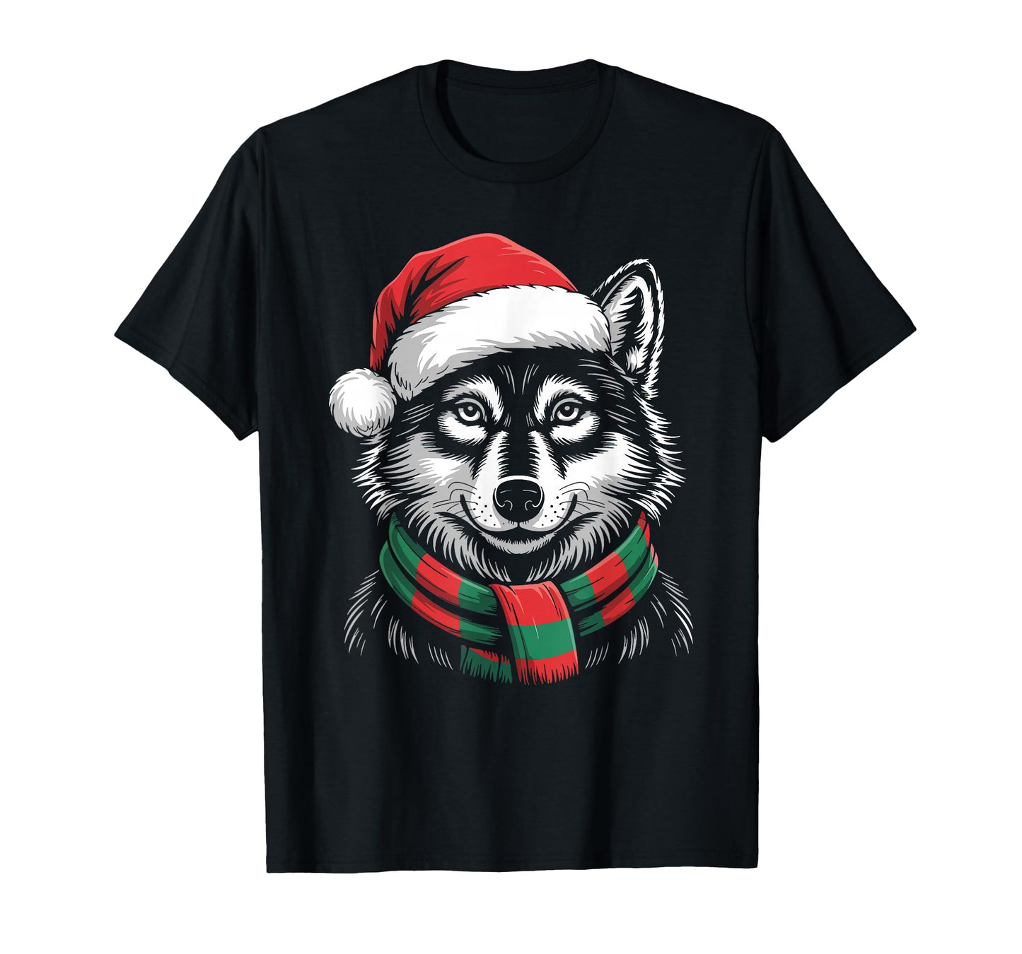Wolf Xmas Santa Hat Scarf Christmas Costume T-Shirt