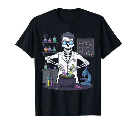Funny Science Teacher Halloween Skeleton Scientist Chemistry T-Shirt