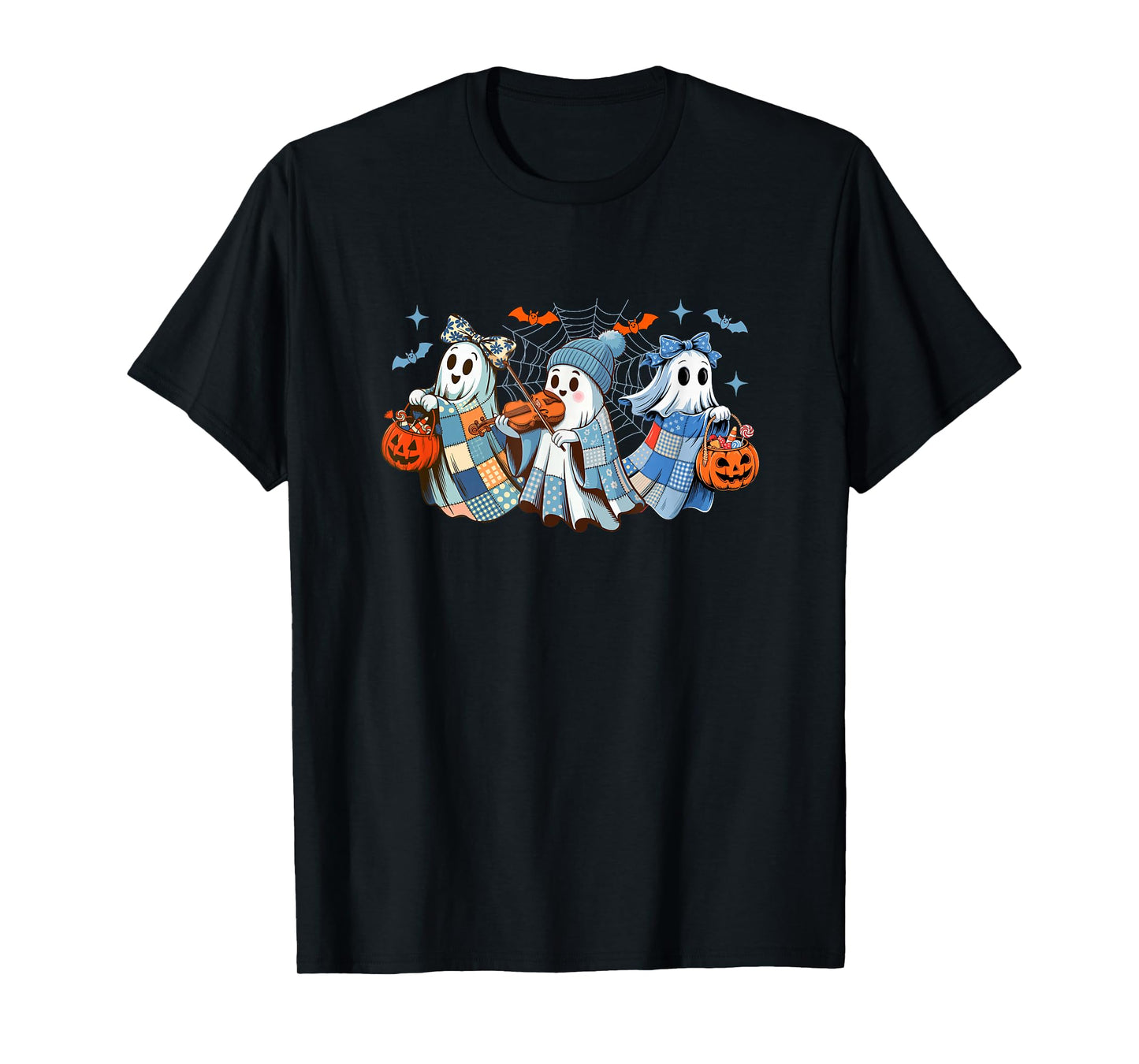 Three Colorful Boo Bow Tie Playing Violin Halloween Musical T-Shirt