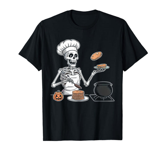 Skeleton Cooking Halloween Shirt Spooky Chef Pancakes Cook T-Shirt