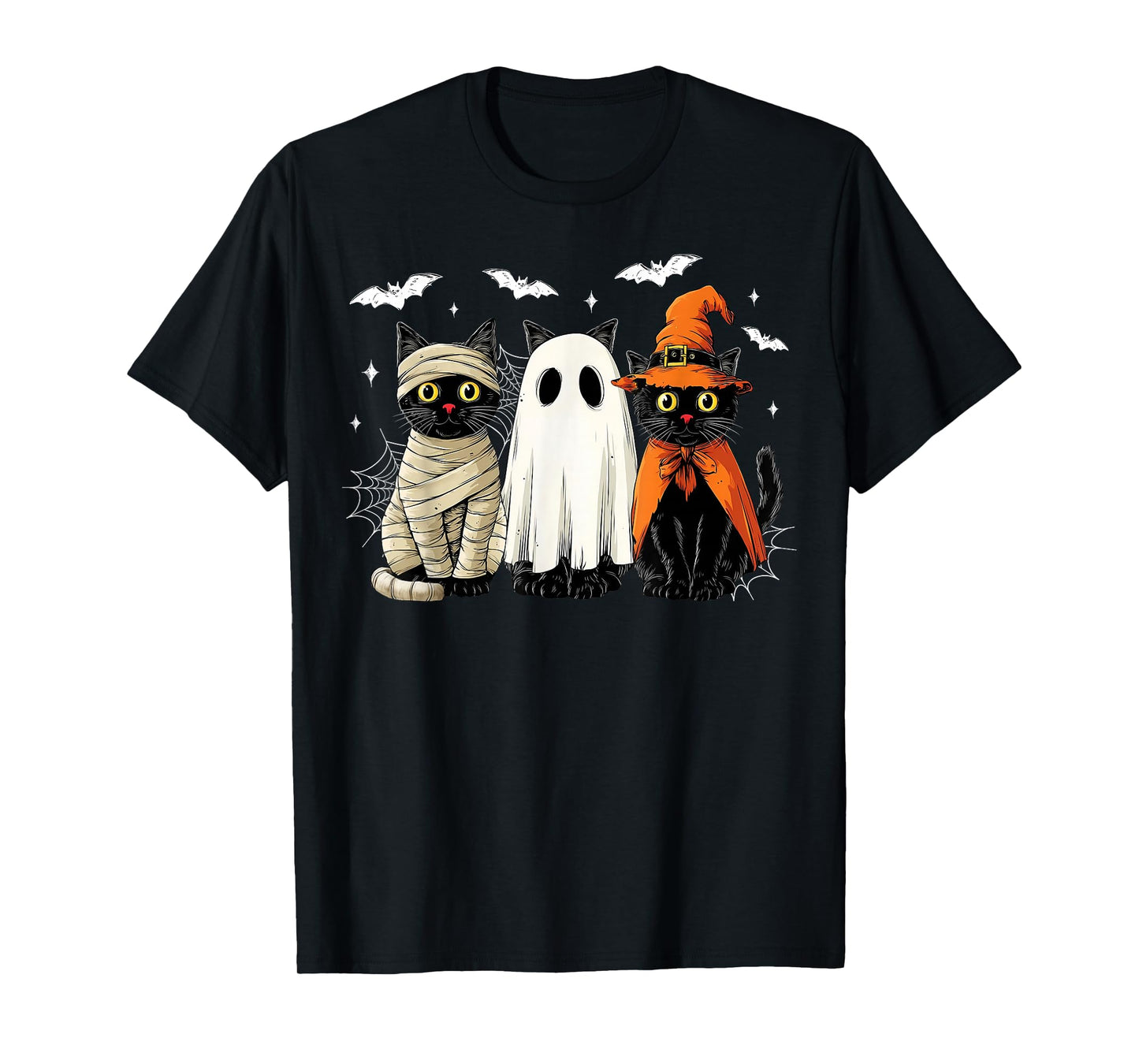 Trick or Treat Black Cat Halloween Witch Ghost Cats Pumpkin T-Shirt