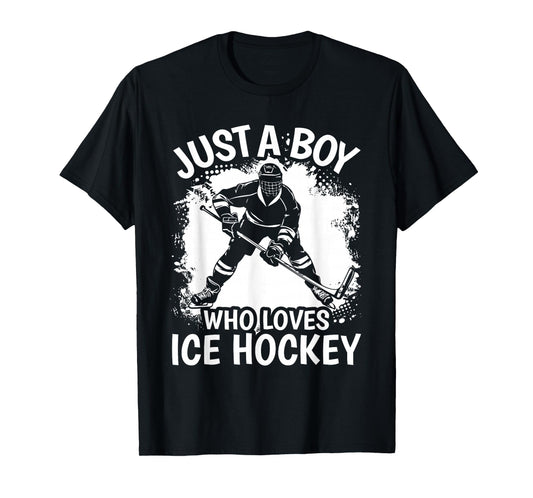 Just A Boy Who Loves Ice Hockey Vintage Boys Kids T-Shirt