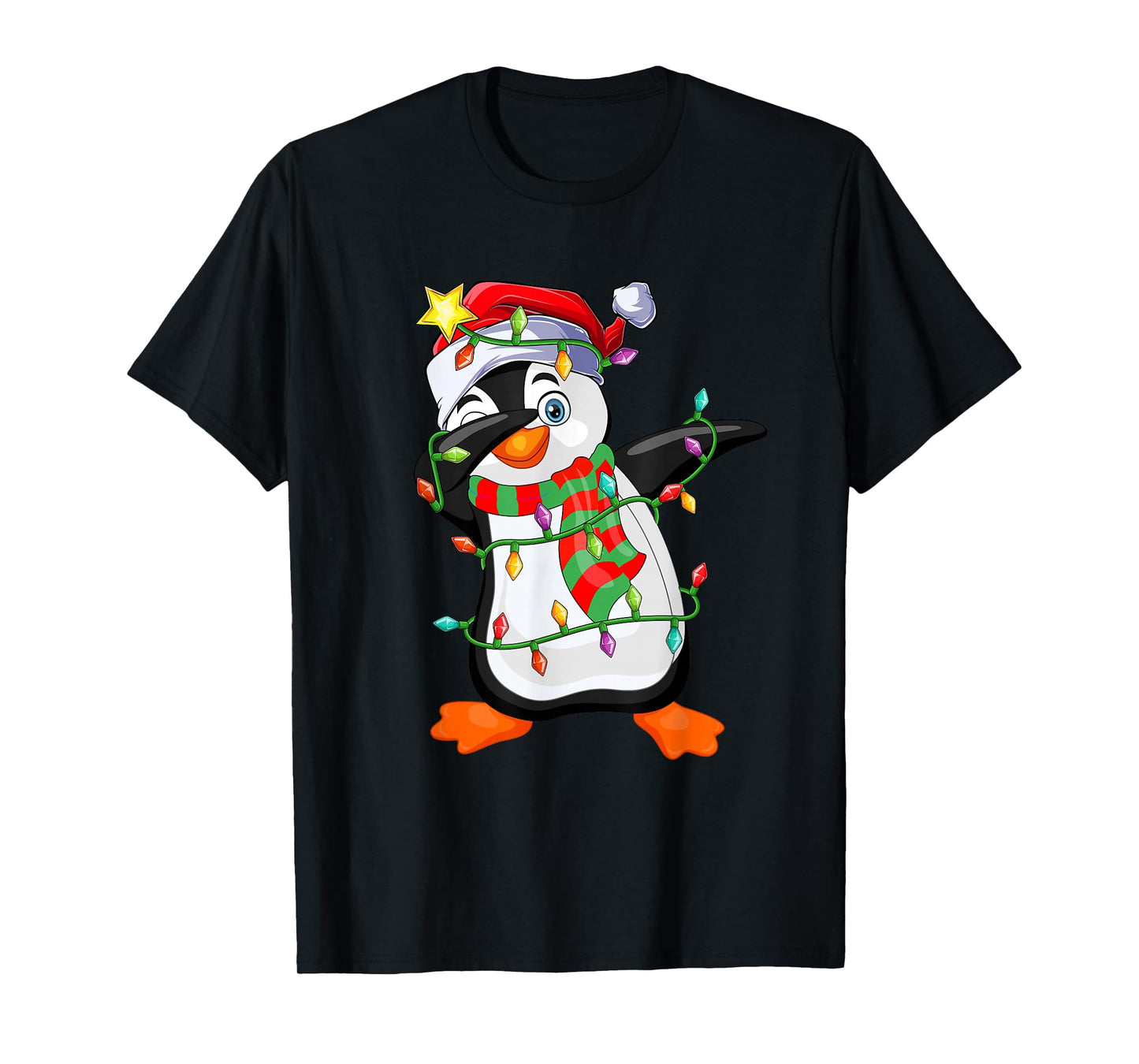 Penguin Christmas Santa Hat Xmas Lights Family Funny Holiday T-Shirt