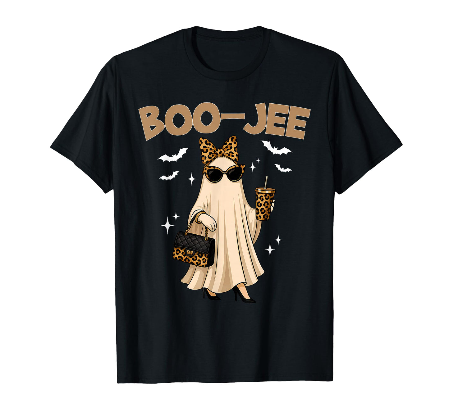 Coquette Leopard Ghost Coffee Boo-JEE Halloween Boujee Ghost T-Shirt