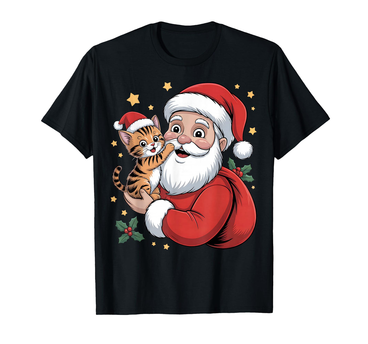 Cute Cat Santa Christmas Holiday Cartoon Funny Women's Gift T-Shirt