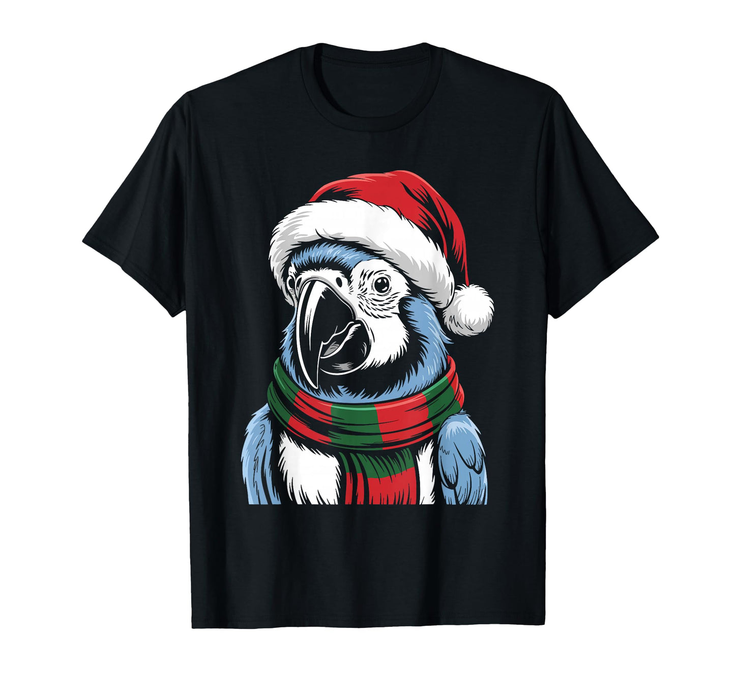 Macaw Xmas Santa Hat Scarf Christmas Costume T-Shirt