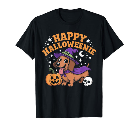 Dachshund Weiner Dog Witch Happy Halloweenie T-Shirt