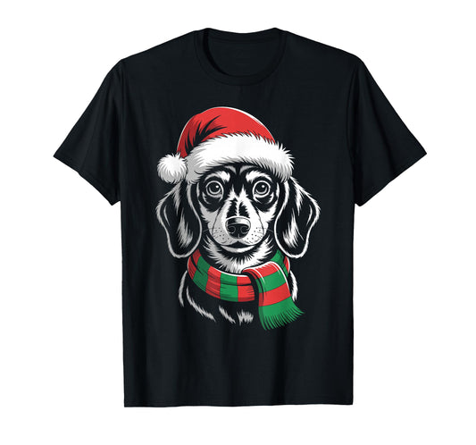 Dachshund Dog Xmas Santa Hat Scarf Christmas Costume T-Shirt