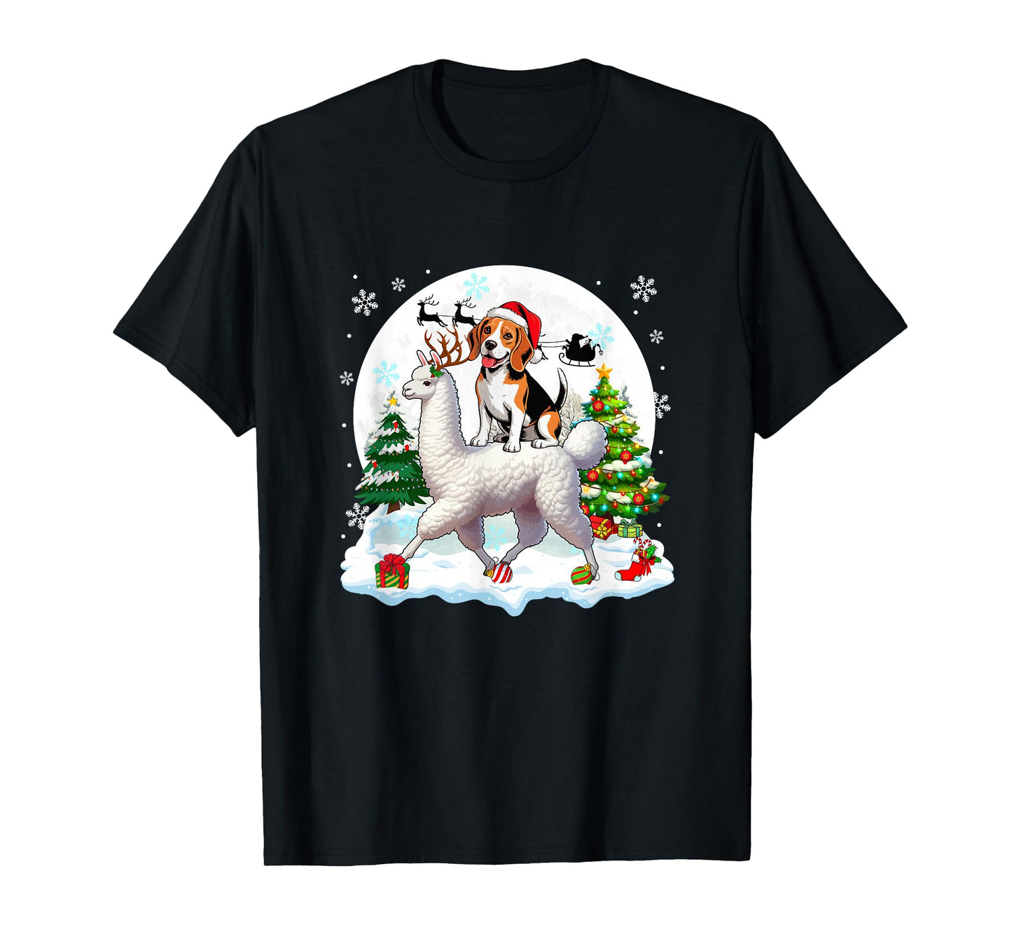 Santa Beagle Riding Llama Reindeer Christmas Owner Kids T-Shirt
