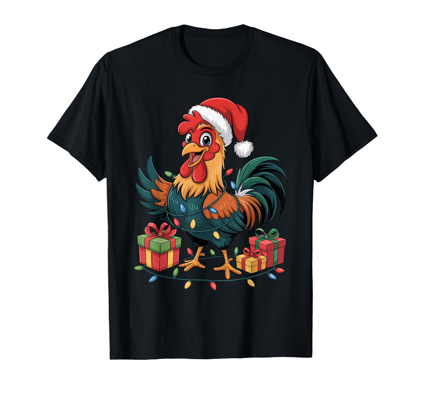 Rooster Santa Hat Christmas Design Funny Farm Animal Lovers T-Shirt