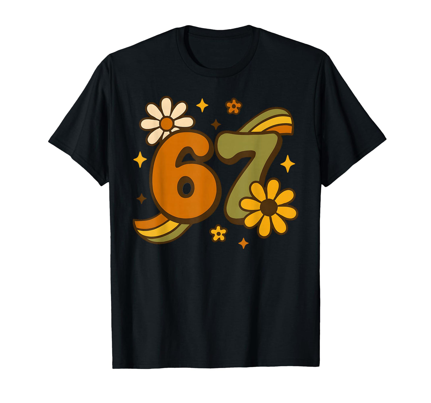 67 Meme Fall Autmn Groovy Retro 70s Six Seven Boho Flower T-Shirt